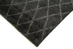 Purpleocco Black Geometric Wool Cotton Handmade Rug 9'1'' x 12'4''