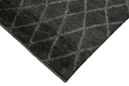 Purpleocco Black Geometric Wool Cotton Handmade Rug 9'1'' x 12'4''