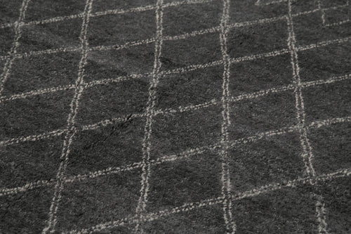 Purpleocco Black Geometric Wool Cotton Handmade Rug 9'1'' x 12'4''