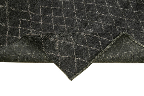 Purpleocco Black Geometric Wool Cotton Handmade Rug 9'1'' x 12'4''