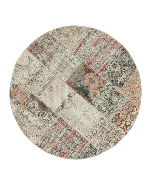Kirk Yama Beige Patchwork Cotton Wool Handmade Area Rug 5'11'' x 5'11''