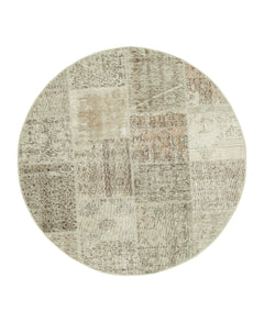 Kirk Yama Beige Patchwork Cotton Wool Handmade Area Rug 4'11'' x 4'11''