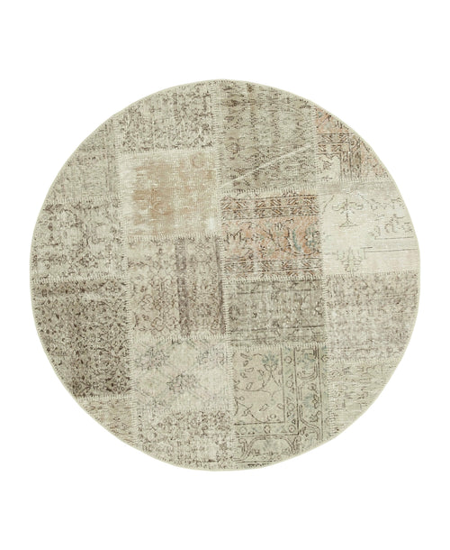 Kirk Yama Beige Patchwork Cotton Wool Handmade Area Rug 4'11'' x 4'11''