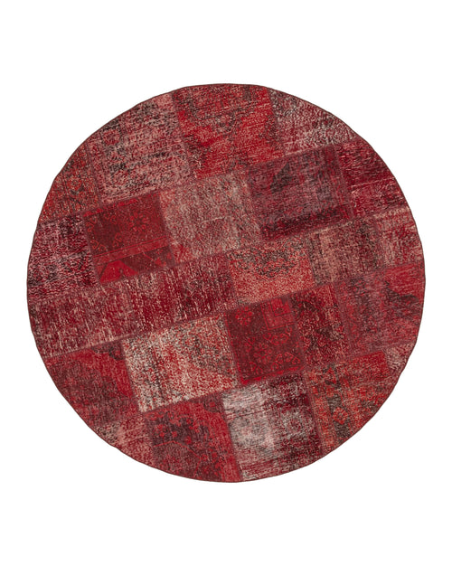 Handmade Area Rug | Red Patchwork Cotton Wool Vintage Turkish Carpet 6'7'' x 6'7''