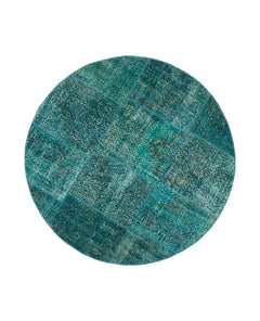 Kirk Yama Turquoise Patchwork Cotton Wool Handmade Area Rug 4'11'' x 4'11''