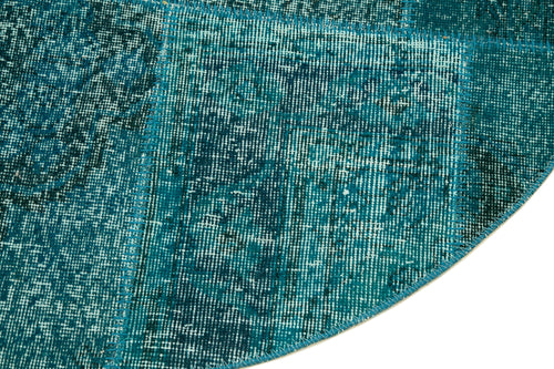 Kirk Yama Turquoise Patchwork Cotton Wool Handmade Area Rug 4'11'' x 4'11''