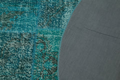 Kirk Yama Turquoise Patchwork Cotton Wool Handmade Area Rug 4'11'' x 4'11''