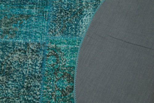 Kirk Yama Turquoise Patchwork Cotton Wool Handmade Area Rug 4'11'' x 4'11''