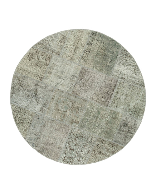 Handmade Area Rug - Kirk Yama Grey Patchwork Cotton Wool Carpet 5'11''x5'11''