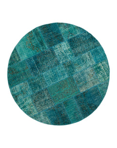 Kirk Yama Turquoise Patchwork Cotton Wool Handmade Area Rug 6'7'' x 6'7''