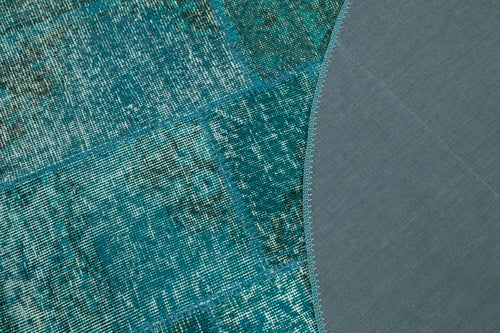 Kirk Yama Turquoise Patchwork Cotton Wool Handmade Area Rug 6'7'' x 6'7''