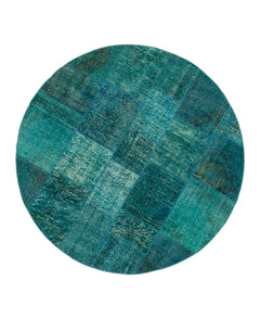 Kirk Yama Turquoise Patchwork Cotton Wool Handmade Area Rug 6'7'' x 6'7''