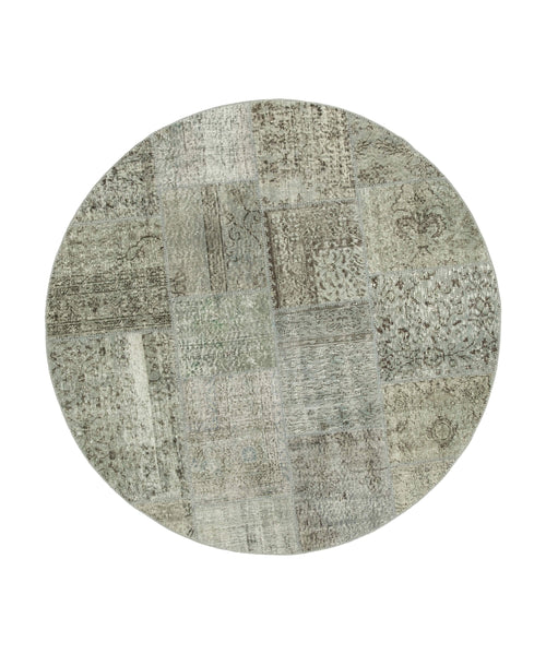 Handmade Area Rug | Kirk Yama Grey Patchwork Cotton Wool 5x5 Foot Rug