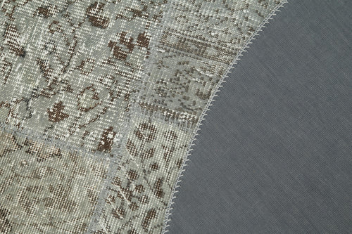 Handmade Area Rug | Kirk Yama Grey Patchwork Cotton Wool 5x5 Foot Rug