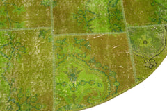 Handmade Area Rug - Green Patchwork Cotton Wool 5x5 Feet Durable Floor Covering