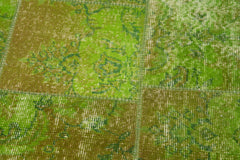 Handmade Area Rug - Green Patchwork Cotton Wool 5x5 Feet Durable Floor Covering