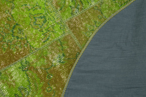 Handmade Area Rug - Green Patchwork Cotton Wool 5x5 Feet Durable Floor Covering