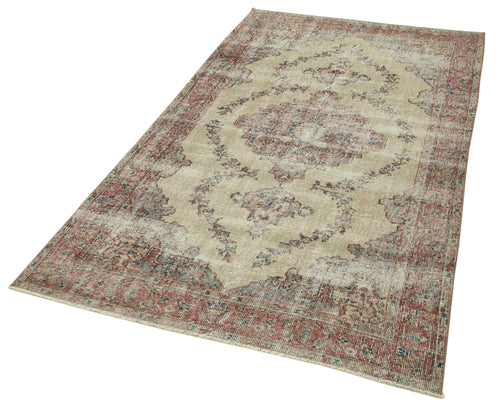 Overdyed Vintage Beige Vintage Cotton Wool Handmade Area Rug 4'0'' x 7'3''