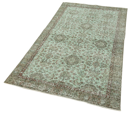 Overdyed Vintage Green Vintage Cotton Wool Handmade Area Rug 3'7'' x 6'7''