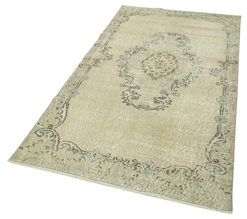 Handmade Area Rug – Overdyed Vintage Cotton Rug 3'10''x7'1'' Neutral Beige Wool