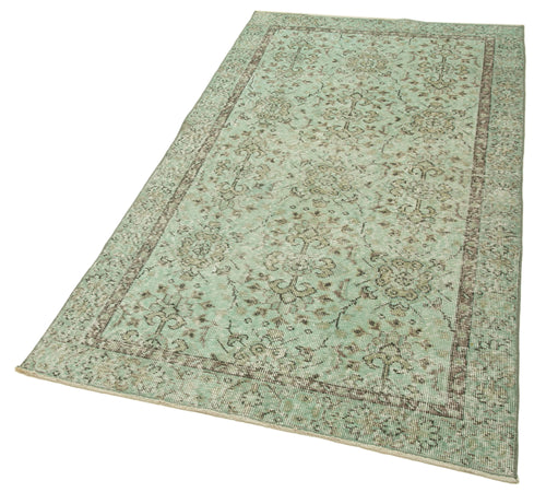 Overdyed Vintage Green Vintage Cotton Wool Handmade Area Rug 3'6'' x 6'6''