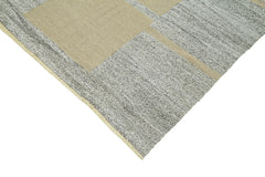 Handmade Area Rug – Grey Geometric Cotton Wool Vintage Handwoven Carpet 10'2"x13'9"