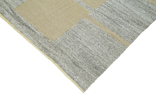 Handmade Area Rug – Grey Geometric Cotton Wool Vintage Handwoven Carpet 10'2"x13'9"
