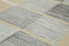 Handmade Area Rug – Grey Geometric Cotton Wool Vintage Handwoven Carpet 10'2"x13'9"