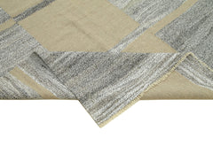 Handmade Area Rug – Grey Geometric Cotton Wool Vintage Handwoven Carpet 10'2"x13'9"