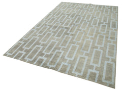 Purpleocco Grey Geometric Wool Cotton Handmade Rug 6'0'' x 9'4''
