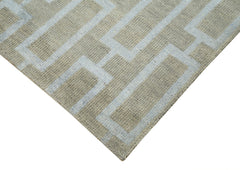 Purpleocco Grey Geometric Wool Cotton Handmade Rug 6'0'' x 9'4''