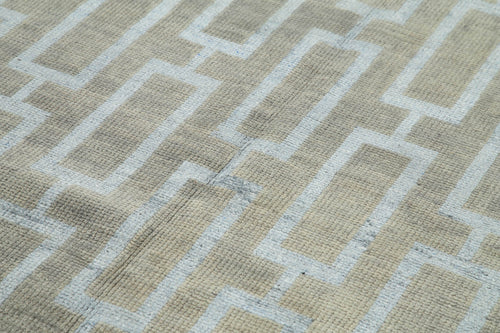Purpleocco Grey Geometric Wool Cotton Handmade Rug 6'0'' x 9'4''