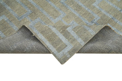 Purpleocco Grey Geometric Wool Cotton Handmade Rug 6'0'' x 9'4''