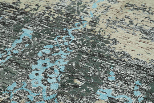 Purpleocco Grey Geometric Wool Cotton Handmade Rug 5'10'' x 8'9''