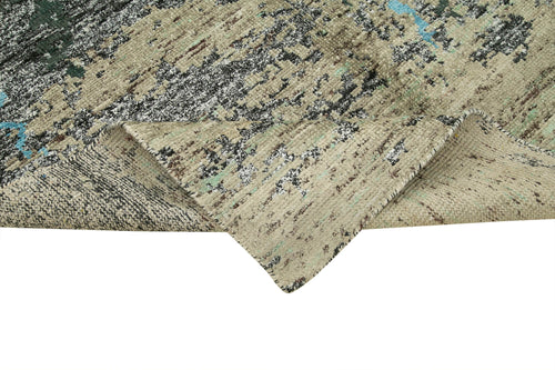 Purpleocco Grey Geometric Wool Cotton Handmade Rug 5'10'' x 8'9''