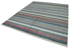 Purpleocco White Geometric Wool Cotton Handmade Rug 7'11'' x 9'10''