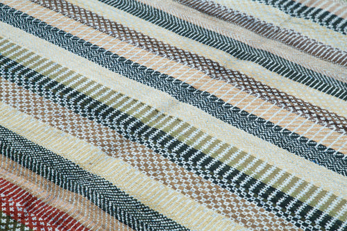 Purpleocco White Geometric Wool Cotton Handmade Rug 7'11'' x 9'10''