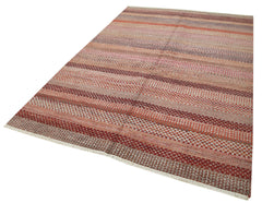 Purpleocco Brown Geometric Wool Cotton Handmade Rug 6'0'' x 9'0''