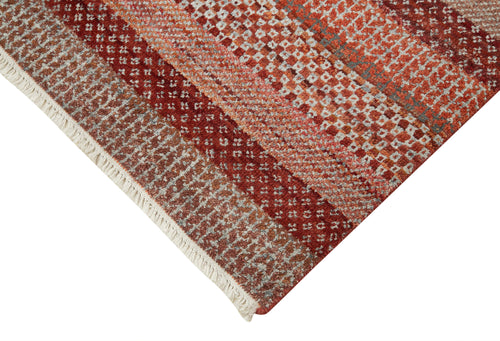 Purpleocco Brown Geometric Wool Cotton Handmade Rug 6'0'' x 9'0''