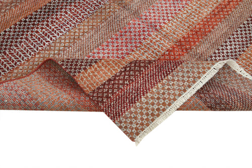 Purpleocco Brown Geometric Wool Cotton Handmade Rug 6'0'' x 9'0''