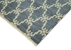 Purpleocco Blue Geometric Wool Cotton Handmade Rug 6'1'' x 9'0''
