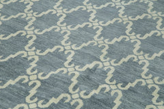 Purpleocco Blue Geometric Wool Cotton Handmade Rug 6'1'' x 9'0''