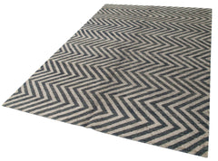 Purpleocco Grey Geometric Wool Cotton Handmade Rug 6'0'' x 8'10''
