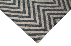 Purpleocco Grey Geometric Wool Cotton Handmade Rug 6'0'' x 8'10''