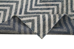 Purpleocco Grey Geometric Wool Cotton Handmade Rug 6'0'' x 8'10''