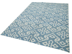 Purpleocco Blue Geometric Wool Cotton Handmade Rug 6'0'' x 8'4''