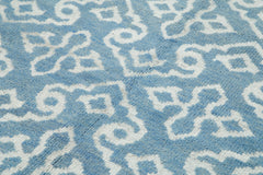 Purpleocco Blue Geometric Wool Cotton Handmade Rug 6'0'' x 8'4''