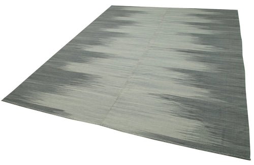 Degrade Kilim Grey Striped Cotton Wool Handmade Area Rug 9'10'' x 12'8''