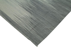 Degrade Kilim Grey Striped Cotton Wool Handmade Area Rug 9'10'' x 12'8''