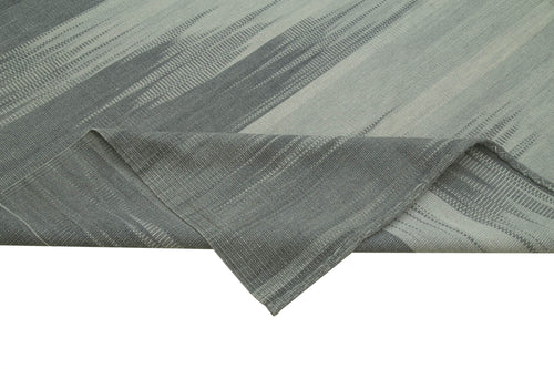 Degrade Kilim Grey Striped Cotton Wool Handmade Area Rug 9'10'' x 12'8''